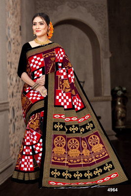 HouseOfCommon Printed Sambalpuri Pure Cotton Saree(Red)