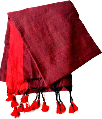 sheeisqueen Solid/Plain Handloom Handloom Cotton Blend Saree(Maroon)