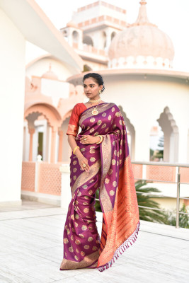 sagarika Woven Banarasi Silk Blend Saree(Maroon)