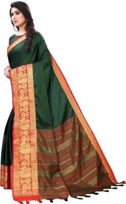 SHARIRI Woven Banarasi Jacquard Saree(Green, Red)