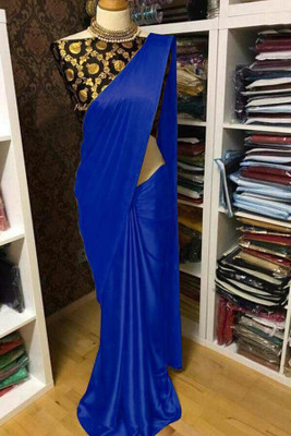 Arpita Fashion Solid/Plain Bollywood Pure Silk Saree(Blue)
