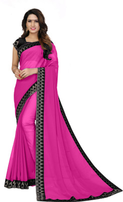 Om Sai Creation Solid/Plain Bollywood Georgette Saree(Pink)