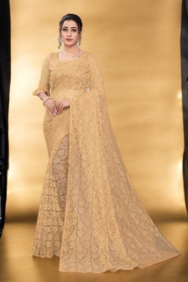 NORAFLEX Embroidered Bollywood Net Saree(Cream)