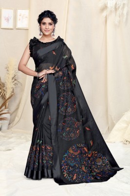 MIRCHI FASHION Printed, Geometric Print Daily Wear Cotton Blend Saree(Black, Multicolor)