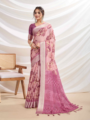 Tasrika Floral Print, Printed Bollywood Chiffon Saree(Pink)