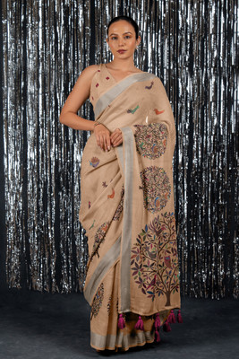 MIRCHI FASHION Printed, Geometric Print Daily Wear Cotton Blend Saree(Orange, Multicolor)