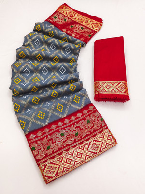 Kanooda Prints Printed Bandhani Georgette Saree(Blue)