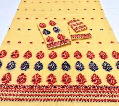 NijEnterprise Woven Mekhela Chador Cotton Blend Saree(Mustard)