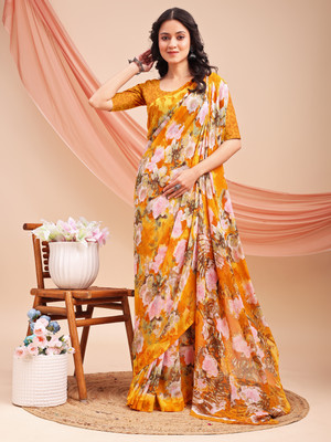 VIBHAGYAA Printed Daily Wear Chiffon Saree(Yellow)