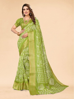 Moda Rapido Printed Bollywood Cotton Blend Saree(Green)