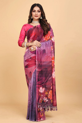 Mugdarra Floral Print Bollywood Georgette Saree(Pink)