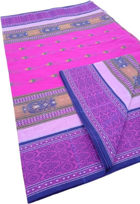 KhayaFashion Woven Tant Pure Cotton Saree(Pink)