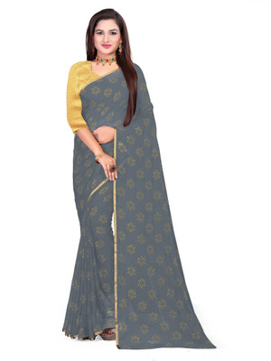 RHEY Printed Bollywood Chiffon Saree(Grey)
