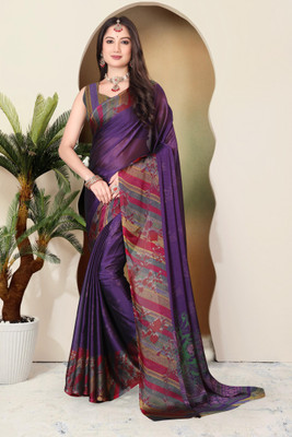 BilloRani Printed, Floral Print Bollywood Chiffon, Georgette Saree(Purple)