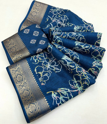 J6 Designers Woven Bollywood Cotton Silk Saree(Blue)