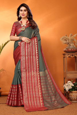 Soor Panchi Woven Banarasi Jacquard Saree(Green)