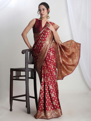 Janasya Woven Banarasi Silk Blend Saree(Maroon)