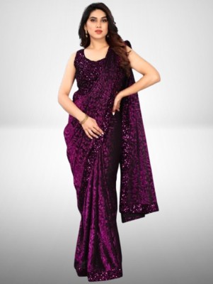 Online Bazaaar Floral Print Bollywood Lycra Blend Saree(Purple)