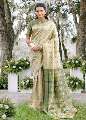 PRIMENIKS Woven Banarasi Cotton Silk Saree(Brown)