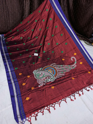 Spewim Woven Ilkal Cotton Blend Saree(Red)