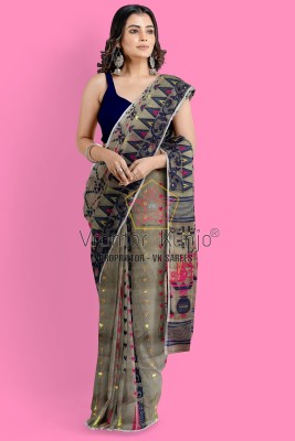 vromorkunjo Woven Jamdani Jacquard Saree(Multicolor)