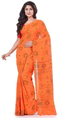 Desh Bidesh Woven, Blocked Printed, Printed Handloom Handloom Cotton Blend, Pure Cotton Saree(Orange)