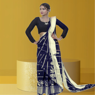 Prithvi Animal Print Kovai Tussar Silk Saree(Black)