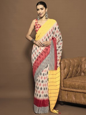 Sareemall Printed Daily Wear Cotton Blend Saree(Cream)