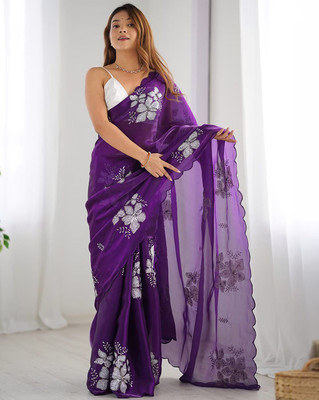 RADHE ENTERPRISE Embroidered Bollywood Jimmy choo Saree(Purple)
