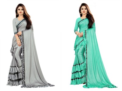 Fashion Field Self Design Bollywood Lycra Blend Saree(Pack of 2, Grey, Blue)