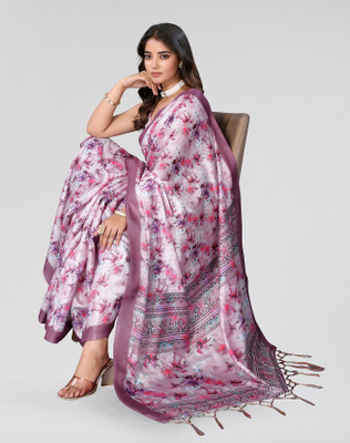 Nirvaan Printed Mysore Art Silk Saree(Purple)