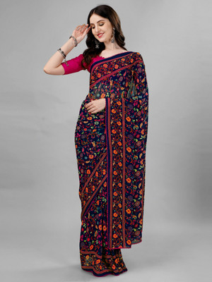 SHRIVALLI Floral Print, Printed, Digital Print, Self Design Bollywood Georgette, Chiffon Saree(Blue)