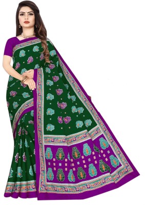 SARITA SAREES Printed Daily Wear Pure Cotton Saree(Dark Green)