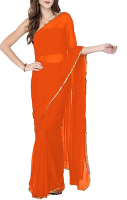 Way2Like Solid/Plain Bollywood Chiffon Saree(Orange)