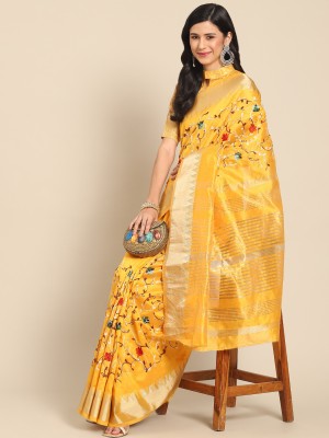 Divastri Printed Bandhani Cotton Silk Saree(Yellow)