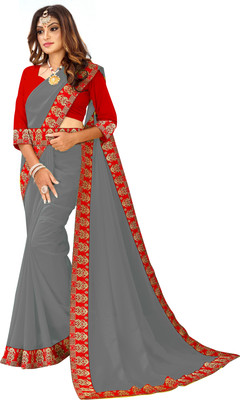 Flip The Style Solid/Plain Paithani Georgette Saree(Red, Grey)