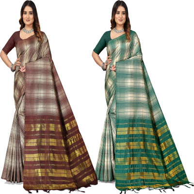 Shaibo saree Checkered Daily Wear Cotton Blend Saree(Multicolor)