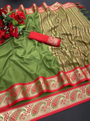 KHANJAN FASHION Self Design Paithani Silk Blend, Jacquard Saree(Light Green)