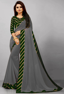 Mandani & Co. Solid/Plain Jamdani Georgette Saree(Green, Grey)