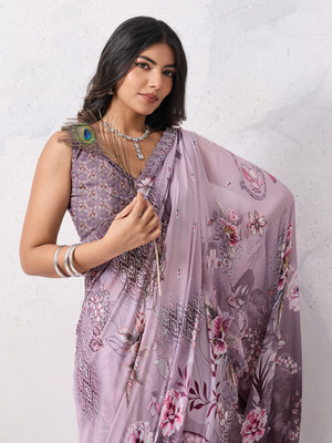 Tasrika Embellished, Floral Print Bollywood Georgette Saree(Pink)