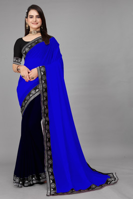 Om Sai Creation Embellished Bollywood Georgette Saree(Dark Blue, Black)