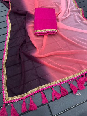 FashDeal Dyed Bollywood Georgette Saree(Pink)