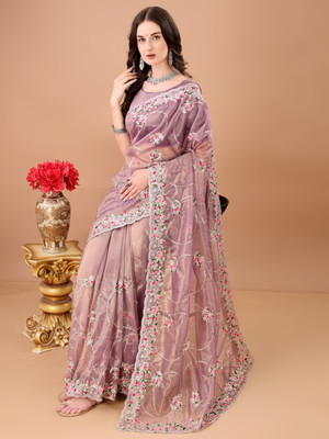 SPAREN CREATION Embroidered Bollywood Net Saree(Purple)