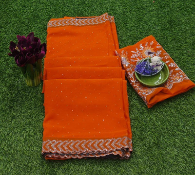 A V M PRINTS Embellished Bollywood Georgette Saree(Orange)