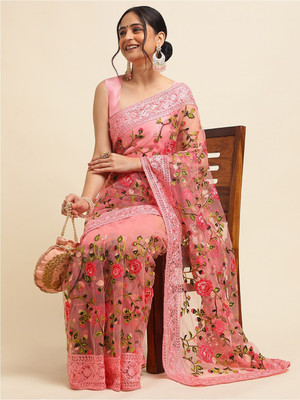 KV Fashion Embroidered Bollywood Net Saree(Multicolor)