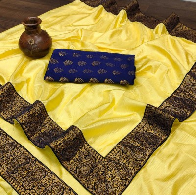 VRINDITA FASHION Woven Bollywood Silk Blend Saree(Yellow)