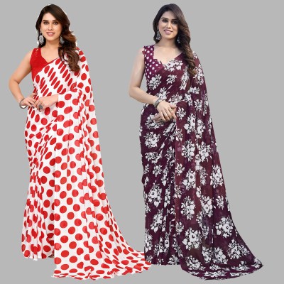 kashvi sarees Printed Daily Wear Georgette Saree(Pack of 2, White, Red)