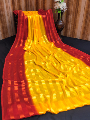 kashvi sarees Ombre, Striped, Self Design Bollywood Satin Saree(Yellow, Red)