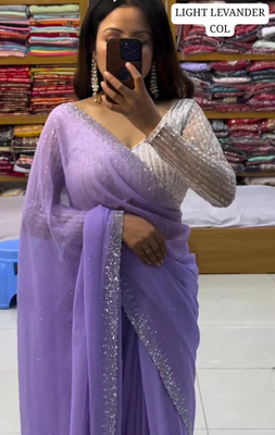Dev Solid/Plain, Self Design, Embroidered Daily Wear Georgette Saree(Purple)