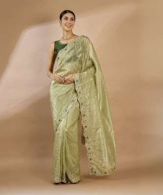 Sareemall Embellished Bollywood Organza Saree(Light Green)